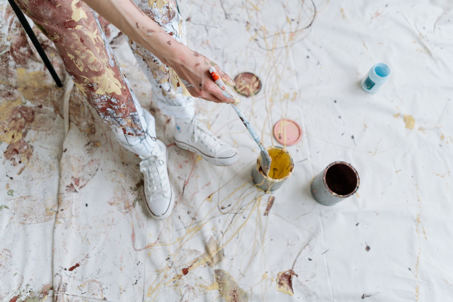 Paintbrushes and colourful paint